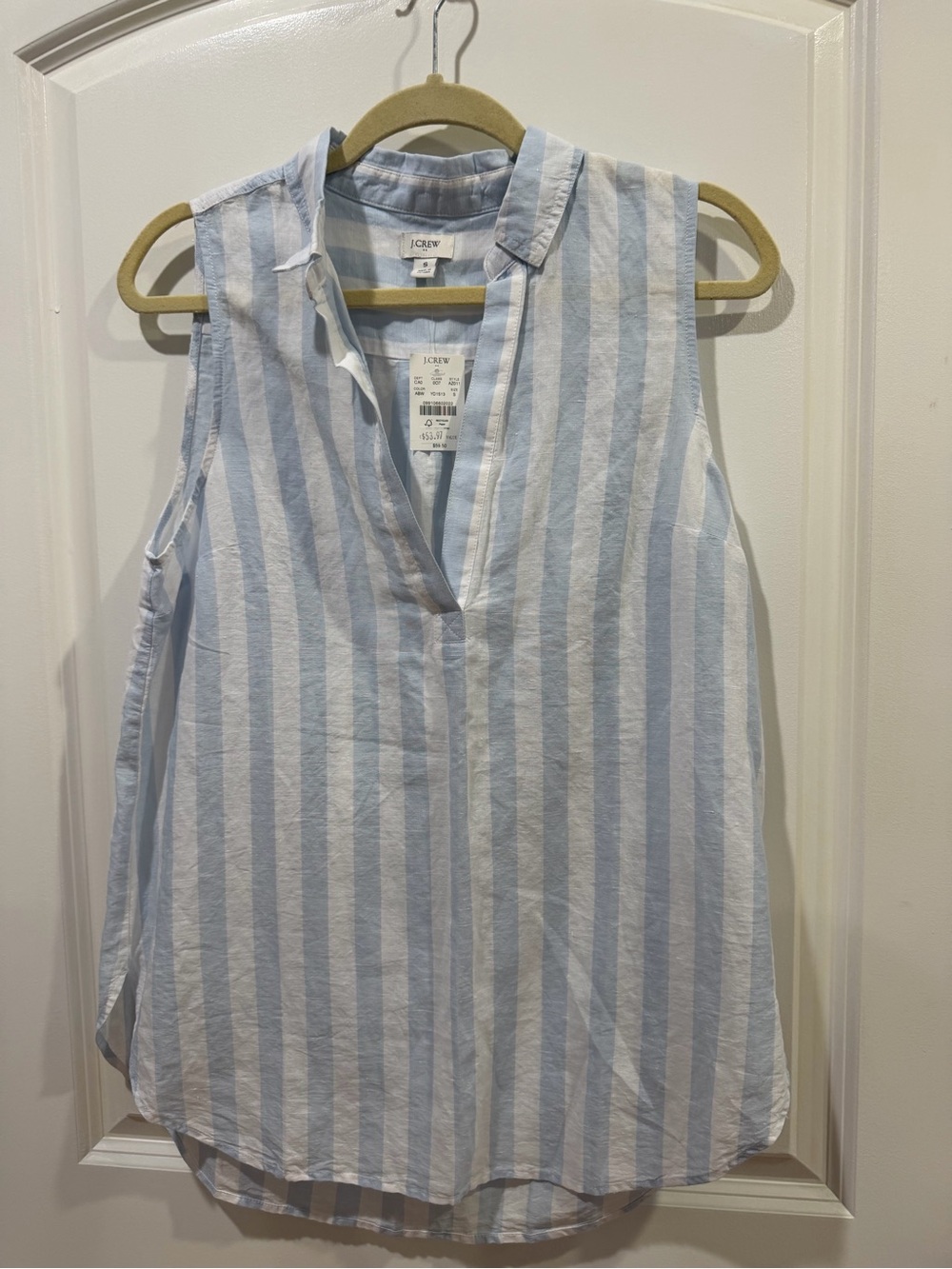 J. Crew Factory Blue and White Striped Sleeveless V-Neck sleeves tunic